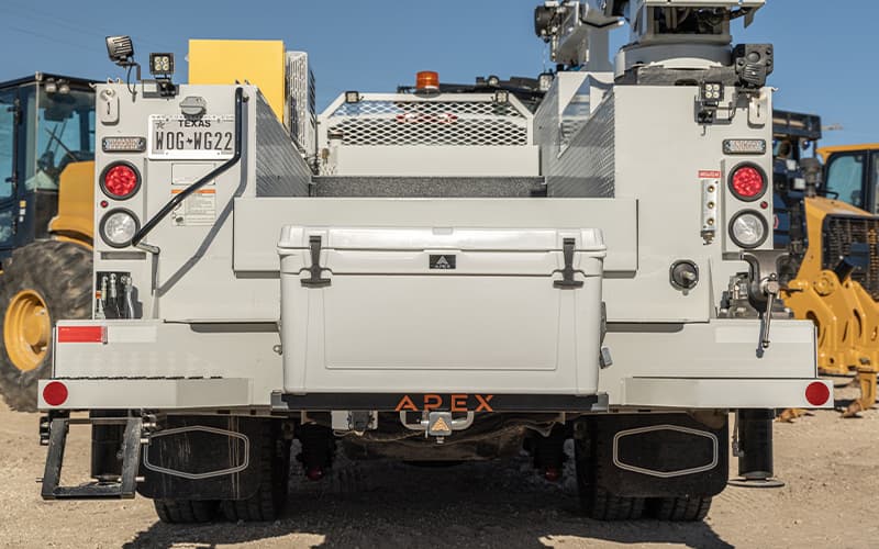 White Apex A75 cooler securely Mounted onto a the back of a fleet truck