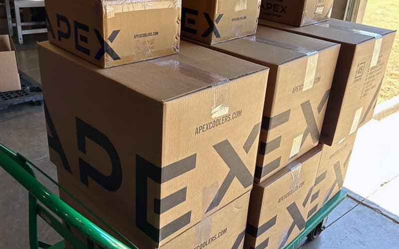Boxes of Apex Coolers ready for install